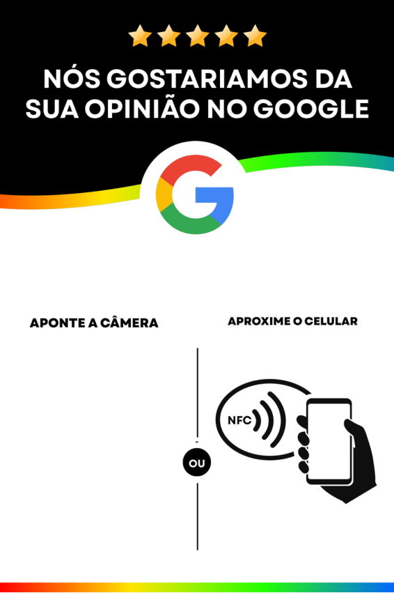 Google preto · NFC + QR · 10×15 cm